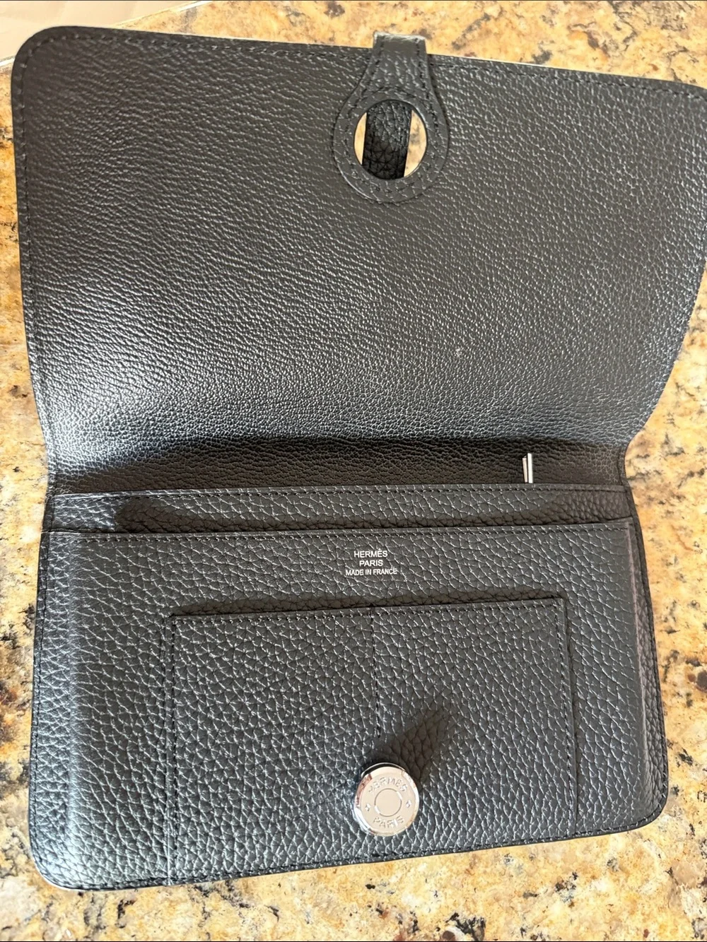 Black Pebbled Leather Wallet Card & Passport Holder with Silver Snap